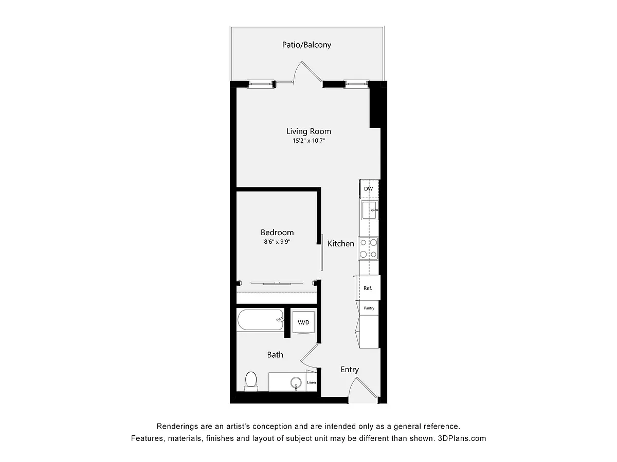 Floor plan Urban One Bed One Bath 2