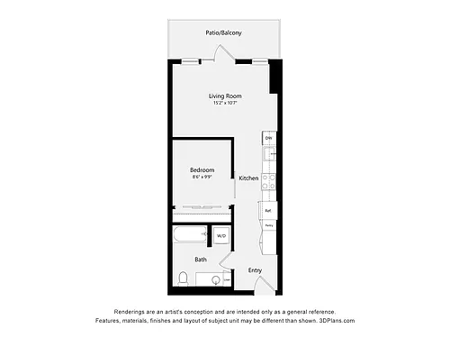 Floor plan Urban One Bed One Bath 2