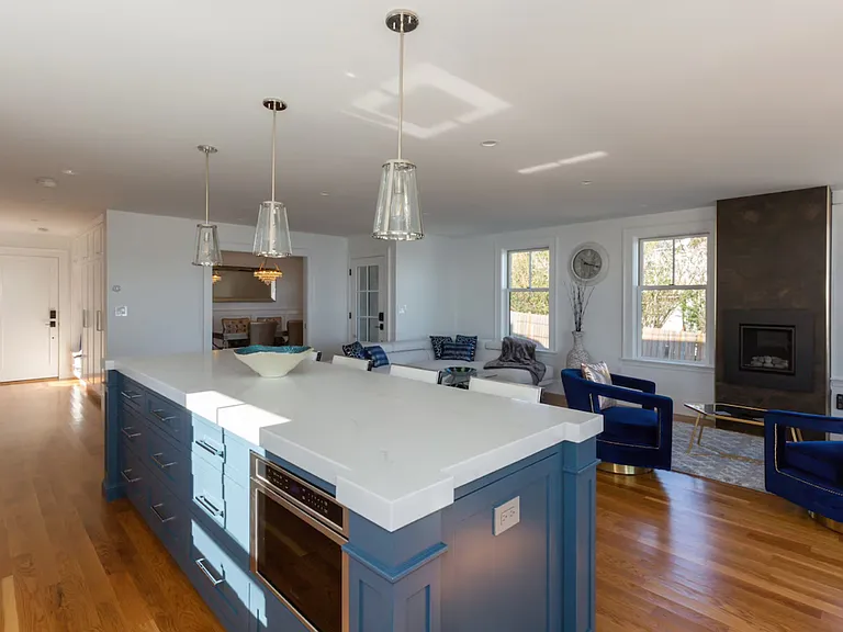 Open floor plan, custom gourmet kitchen