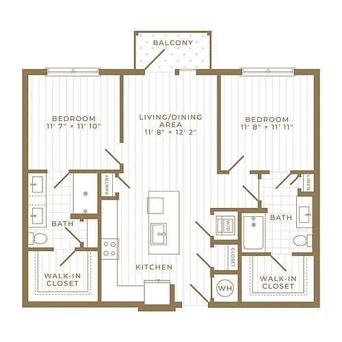 Floor plan B1: 2 Bed 2 Bath