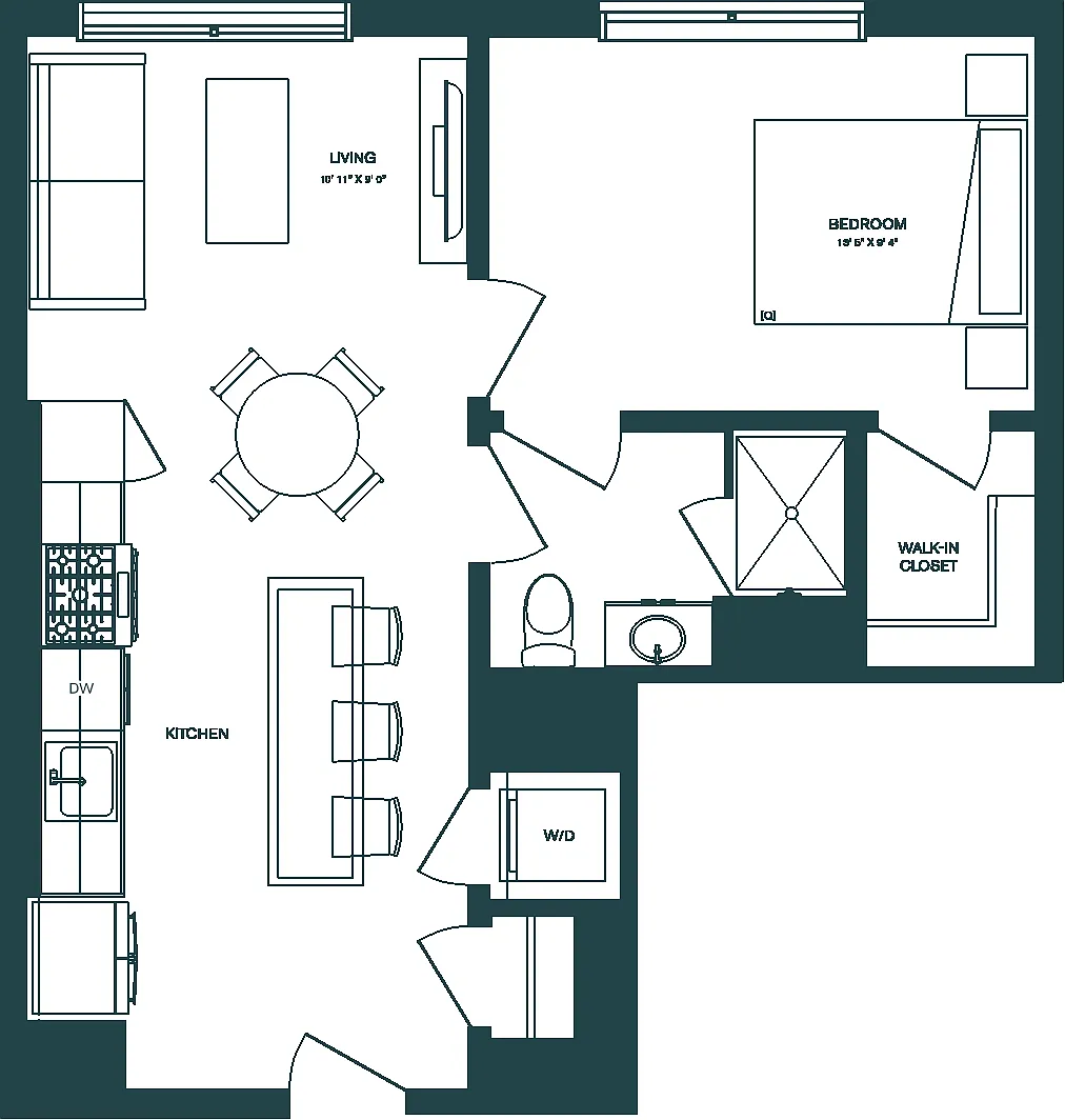 Floor plan 1 Bed/1 Bath-B1.1L
