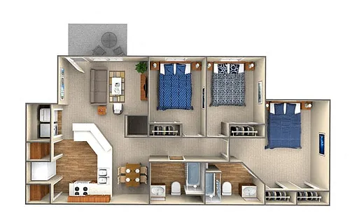 Floor plan 3 Bedroom 2 Bath