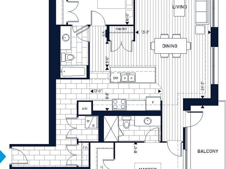 2 Bed 
Balcony: 120 sq. ft.