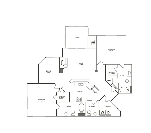 Floor plan Two Bedroom Two and a Half Bath (1102 SF)