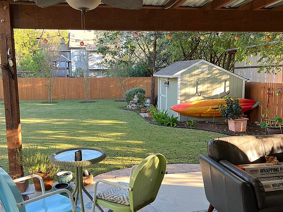 Backyard right side. Covered patio and outdoor shed