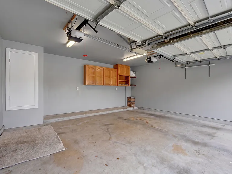 Garage with cabinets