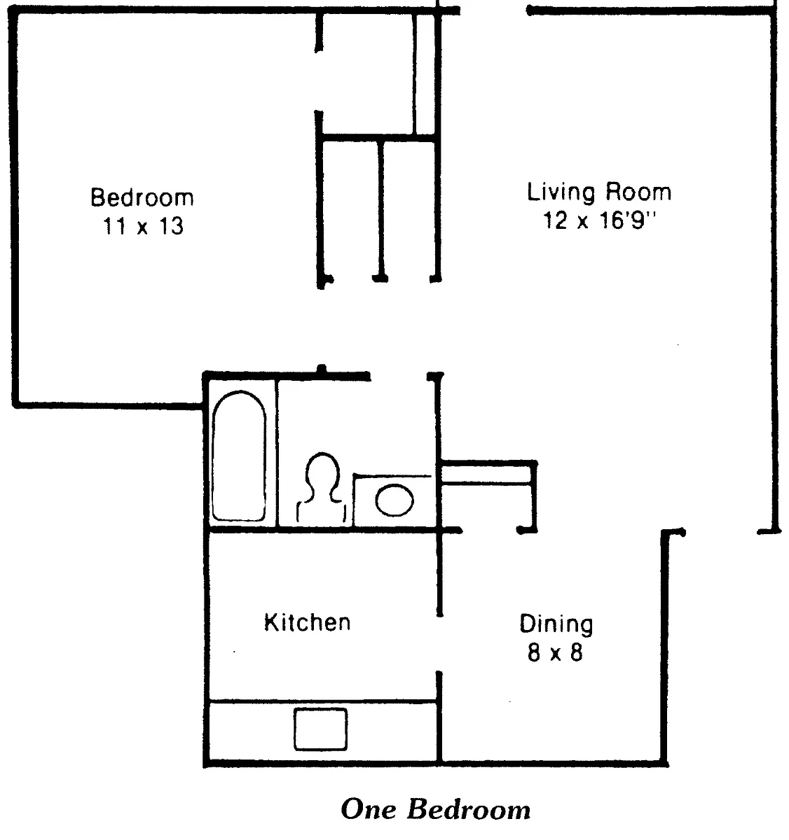 Floor plan 1 Bedroom 1 Bath (1cS)