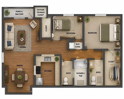 Floor plan 2 bed / 1.5 bath