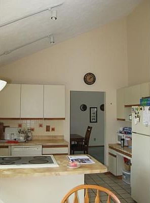 Modern kitchen with elevated ceiling