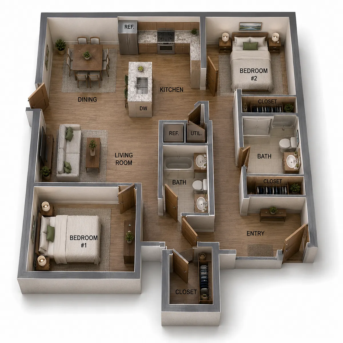 Floor plan Two Bedroom Two Bath Standard - Tower