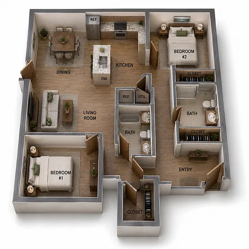 Floor plan Two Bedroom Two Bath Standard - Tower