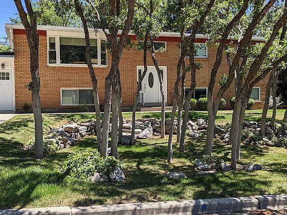 House front with scrub oak