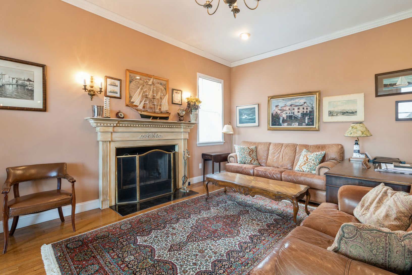  Cozy up to the fireplace.