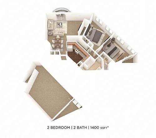 Floor plan Two Bedroom 2 Bath- 1,400 sqft