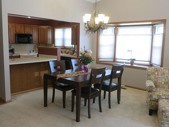 Kitchen, dining, and living space have an open feel
