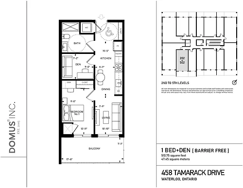 Floor plan 1 Bed + Den (Barrier Free)
