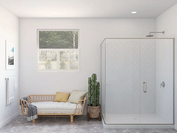 Primary bath with glass shower enclosure