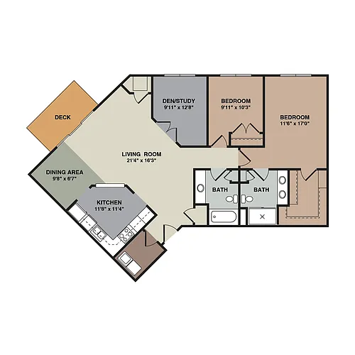 Floor plan 2F - 2 Bedroom + Den