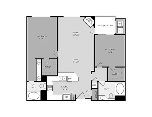 Floor plan 2 Bed, 2 Bath B (Garnet Plan - Renovated)