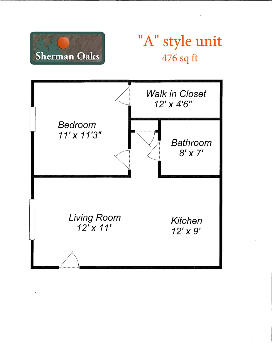 Floor plan 1 Bed 1 Bath (A Style)