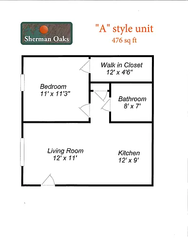 Floor plan 1 Bed 1 Bath (A Style)