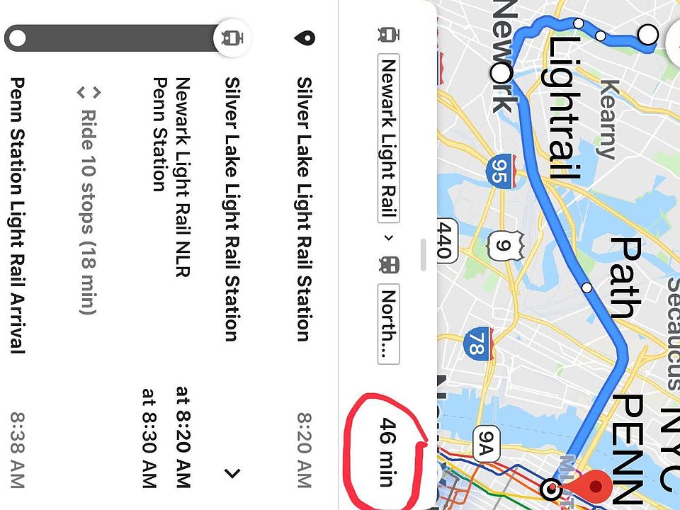 Short ride from Silver Lake light-rail station to Broad St Newark for NJT connection to NYC Penn Station (46 mins)