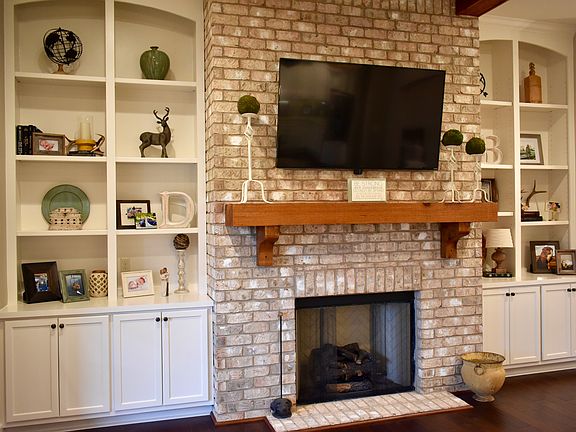 living room with cedar beams