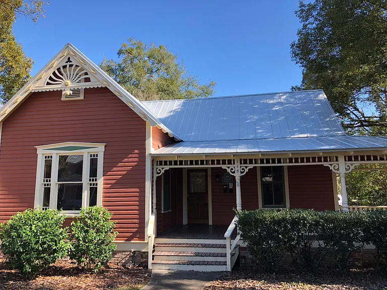Front of apartment, apartment porch.