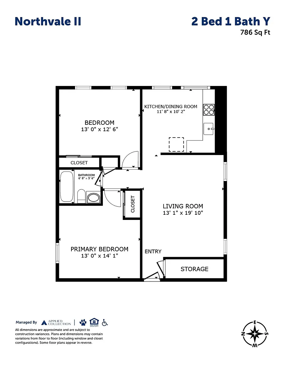 Floor plan 2 Bed 1 Bath Y