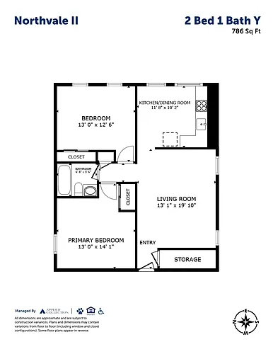 Floor plan 2 Bed 1 Bath Y