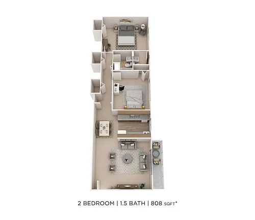 Floor plan Two Bedroom 1.5 Bath-808 sqft