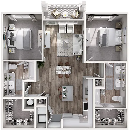 Floor plan 2BR 2BA (1096 SF)