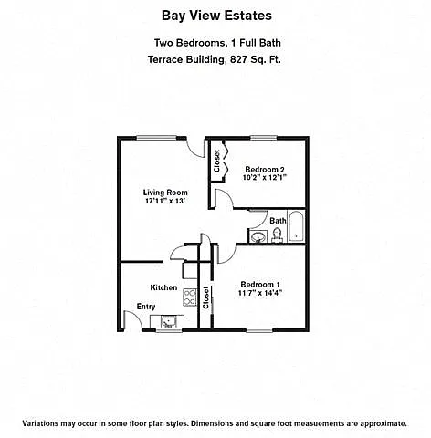 Floor plan 2 BR - Eat in Kitchen