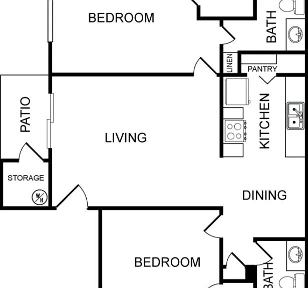 2 Bedrooms 2 Bathrooms Classic Floorplan Diagram