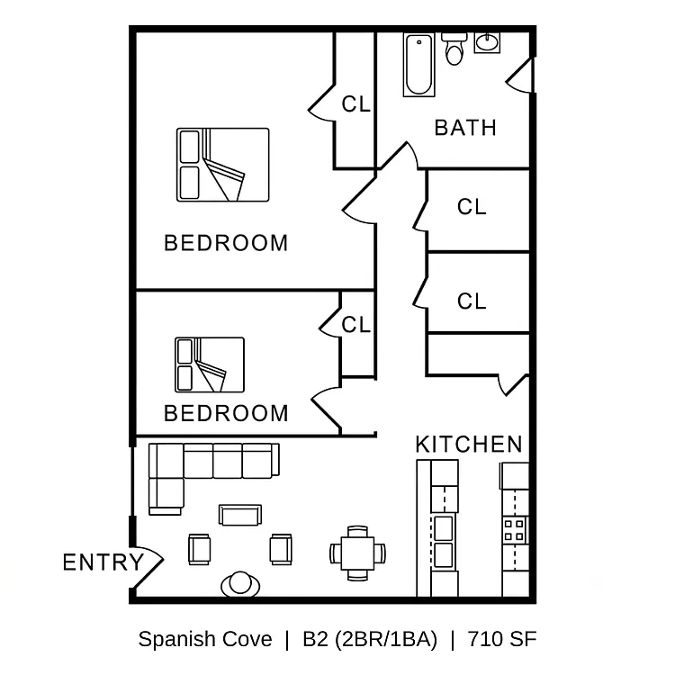 Floor plan 2 Bedroom, 1 Bath