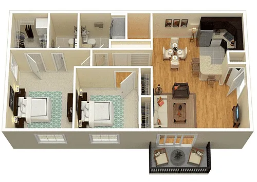 Floor plan Premier 2 Bedroom 1.5 Bath