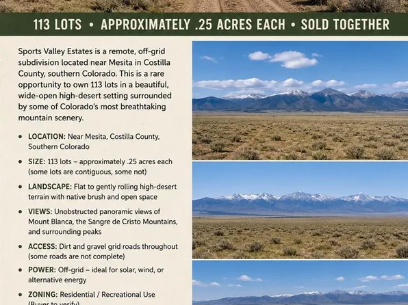 113 lots Sports Valley Estates, Mesita, CO 81152