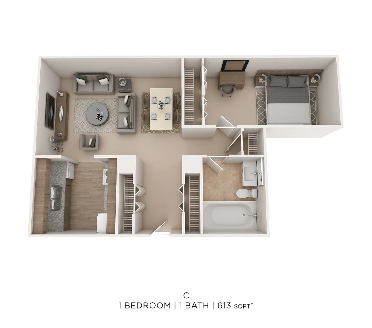 Floor plan One Bedroom - 613 sqft