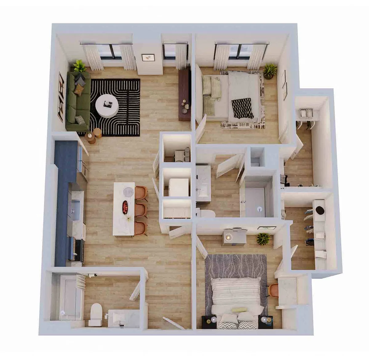 Floor plan 1 Bed/2 Bath with Den-B2