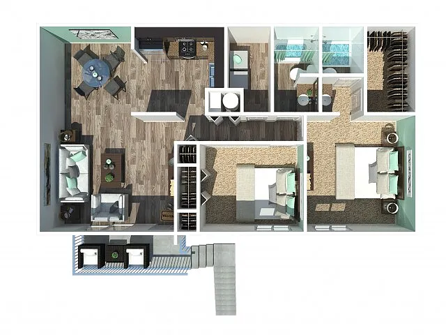 Floor plan 2 Bedroom 2 Bath 1100