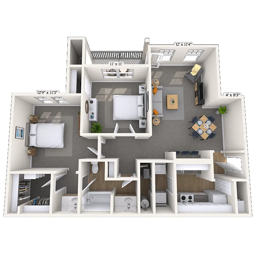 Floor plan Traditional 2x1 980 SF