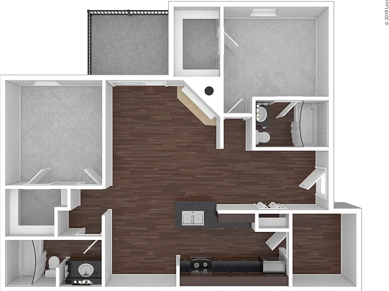 2 Bedroom 2 Bath: Beds - 2: Baths - 2: SqFt Range - 1042 to 1042