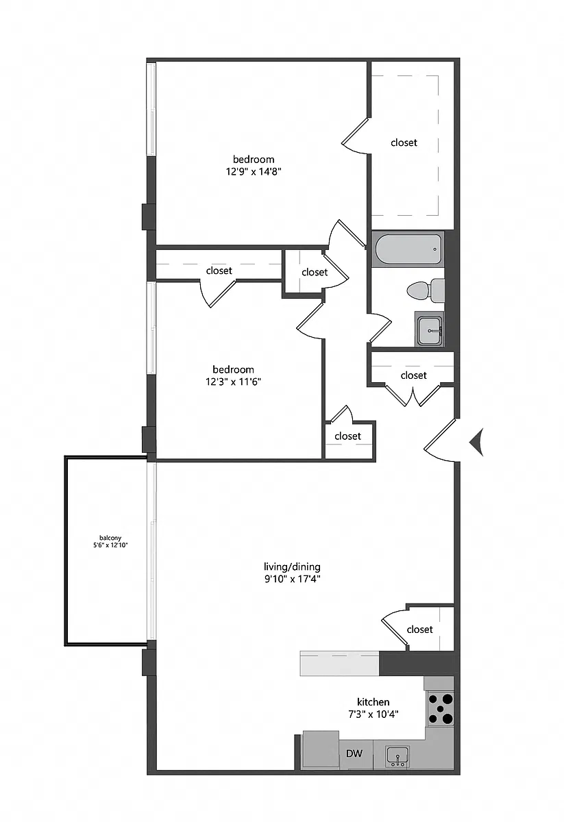 Floor plan Two Bedroom One Bath