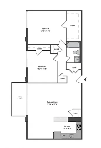 Floor plan Two Bedroom One Bath