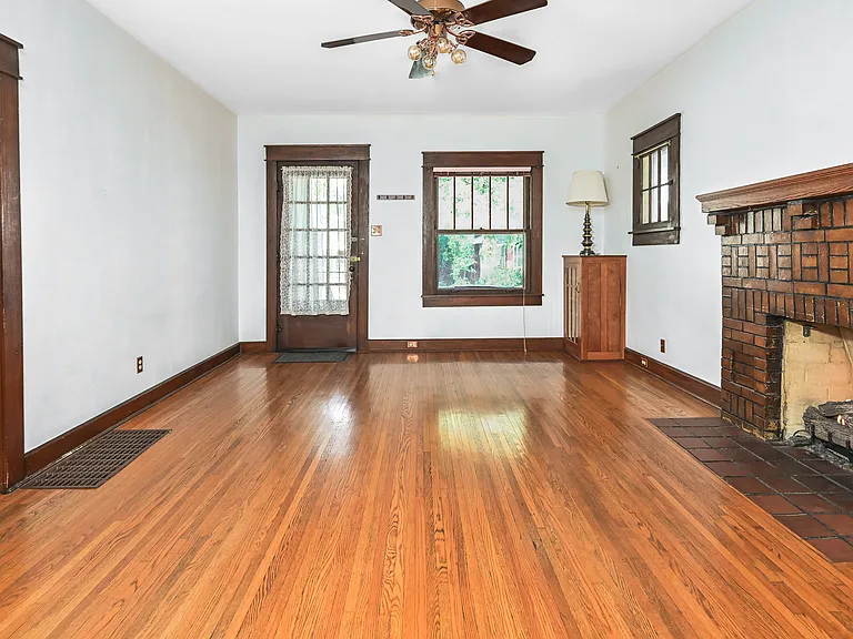 Living room with gas fireplace.