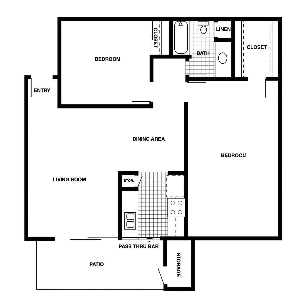 Floor plan 2 Bedroom/1 Bath
