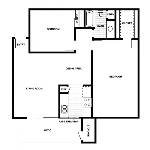 Floor plan 2 Bedroom/1 Bath