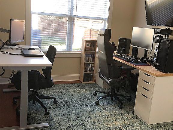 Office with backyard views