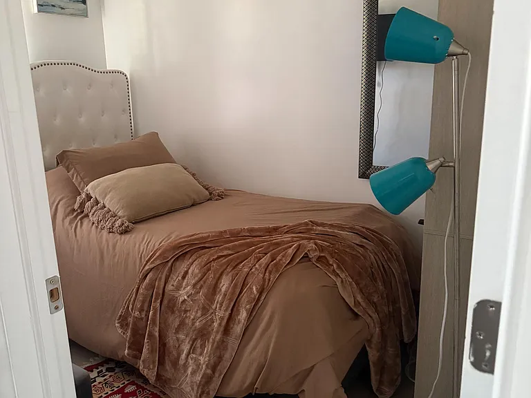 Cozy, comfy, room with TV and closet. Perfect for settling in, but pack lights, so you can relax and enjoy the vibe!