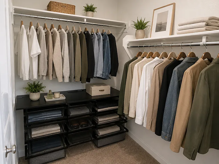 Primary Bedroom Walk in Closet - Second Floor - Virtually Styled